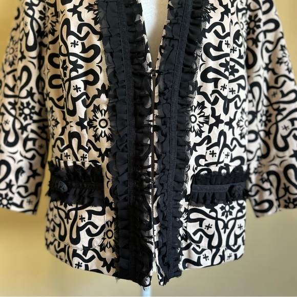 Marisa Christina Evening Blazer Jacket Womans XL Black Beige Floral Pockets Trim - Picture 8 of 16